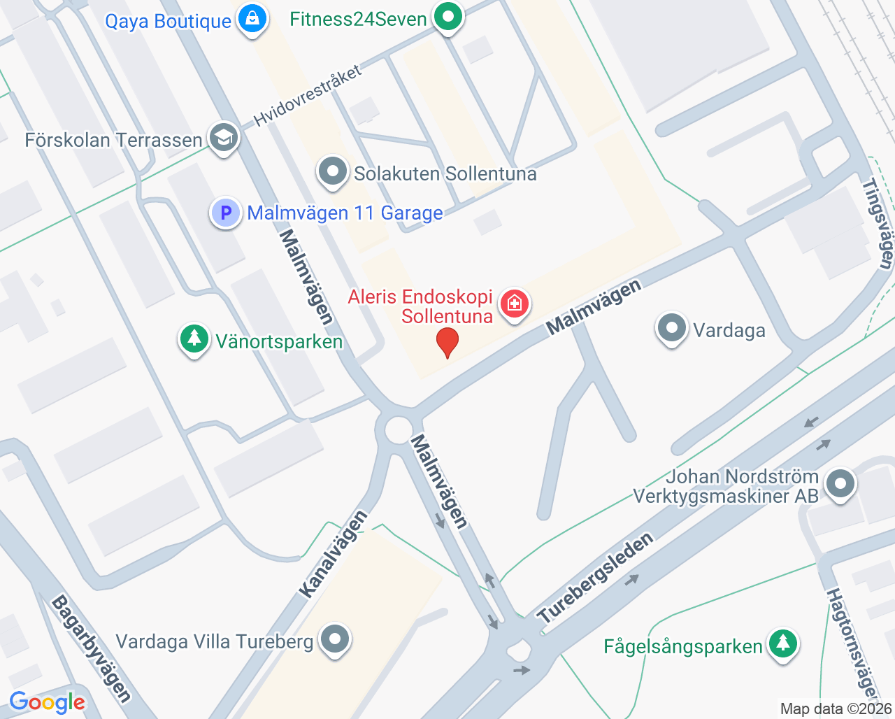 Karta till Aleris Endoskopi Sollentuna, Sollentuna