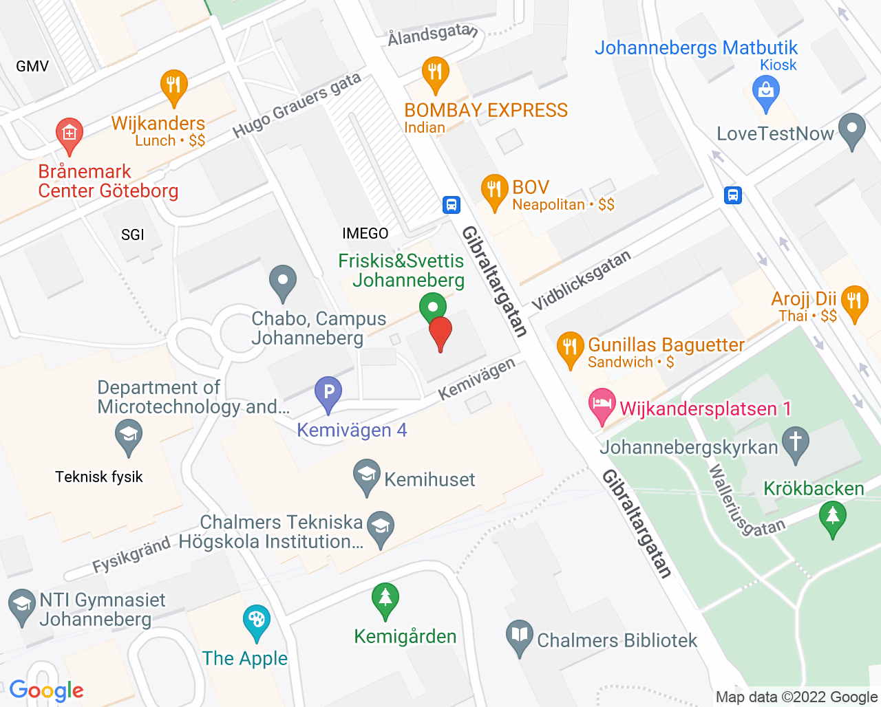 Karta till Fysiohuset Theres Axelsson, Göteborg