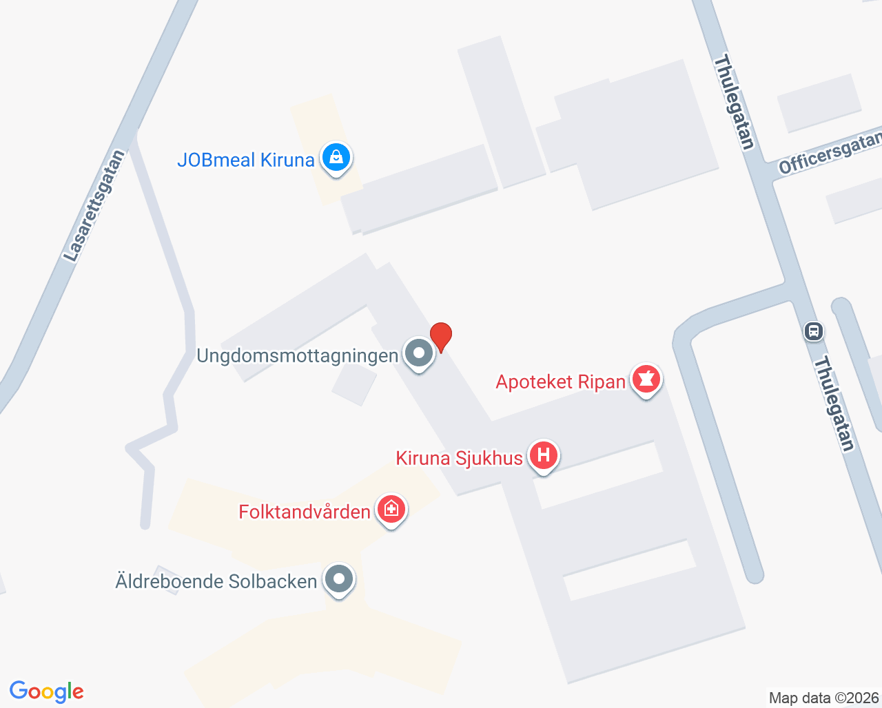 Karta till Akutmottagning och IVAK Kiruna sjukhus
