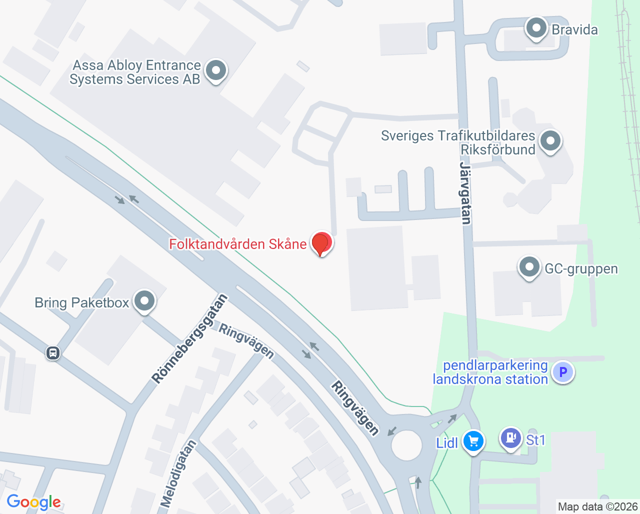 Karta till Landskrona, Allmäntandvård, Folktandvården Skåne AB