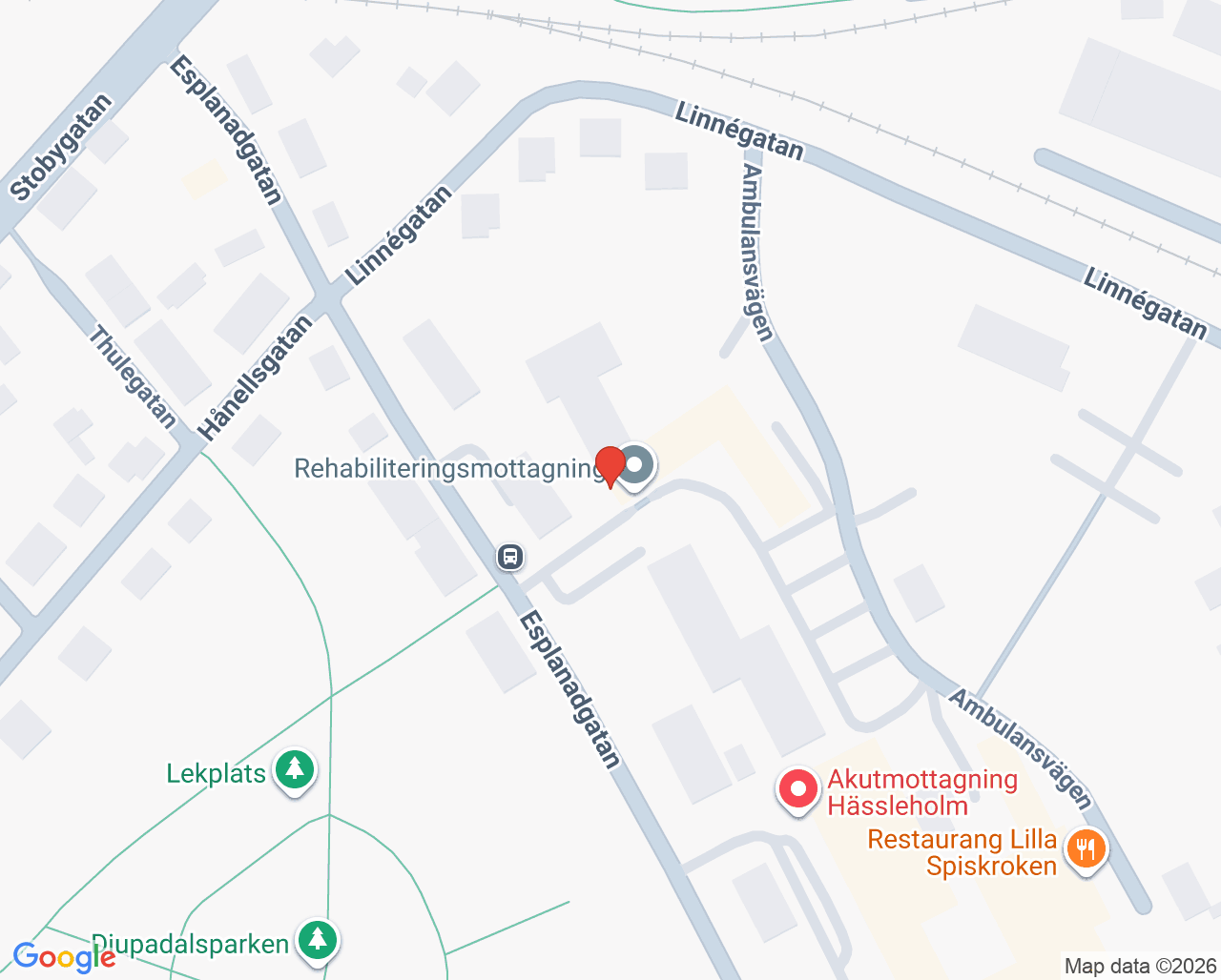 Karta till Rehabiliteringsmedicinmottagning dagvård Hässleholm