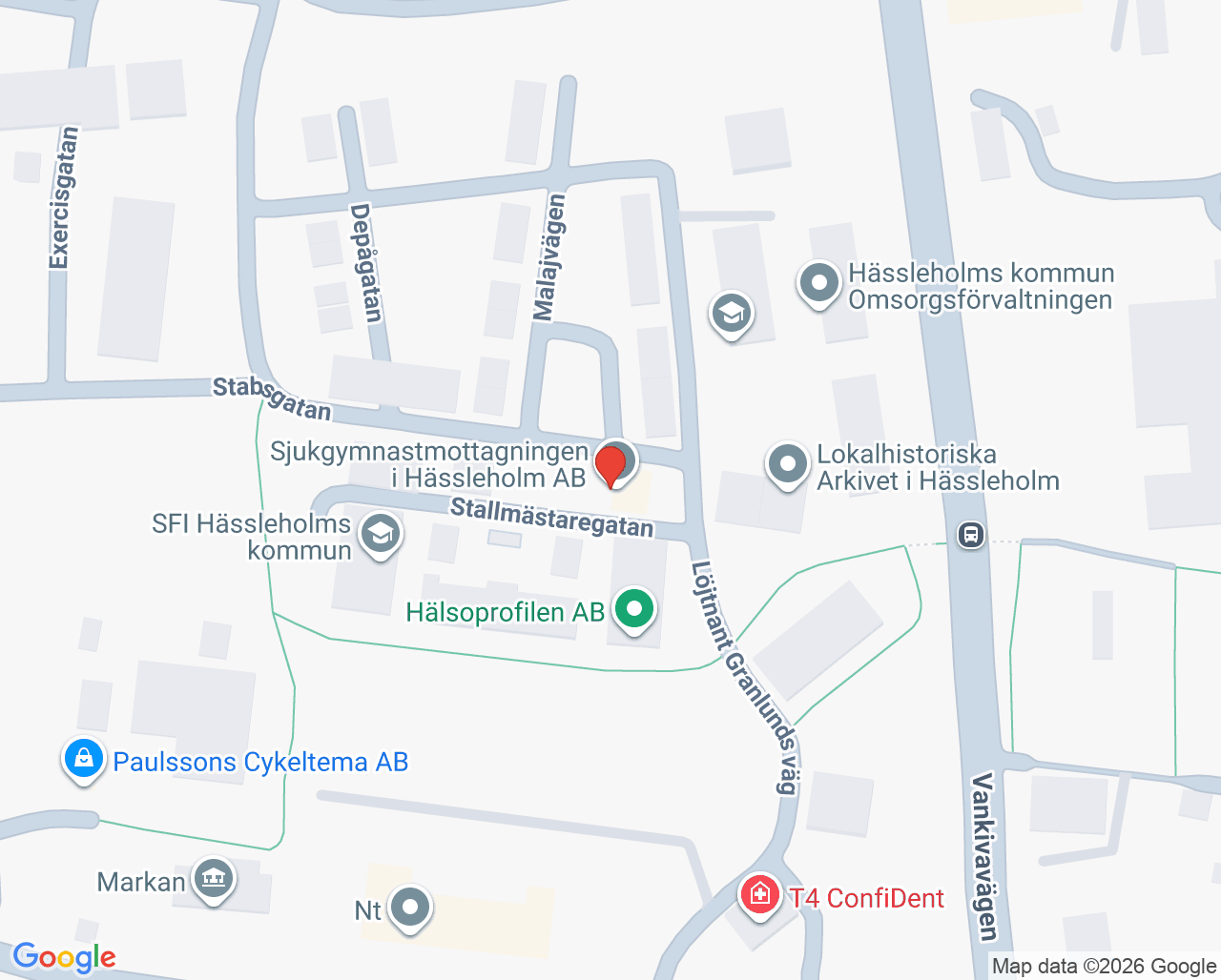 Karta till Sjukgymnastmottagningen i Hässleholm, Hässleholm