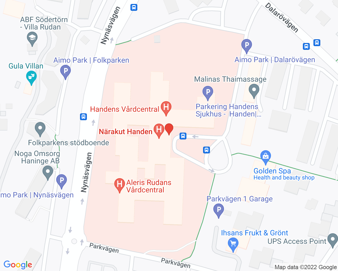 Karta till Aleris Endoskopi Handen, Haninge
