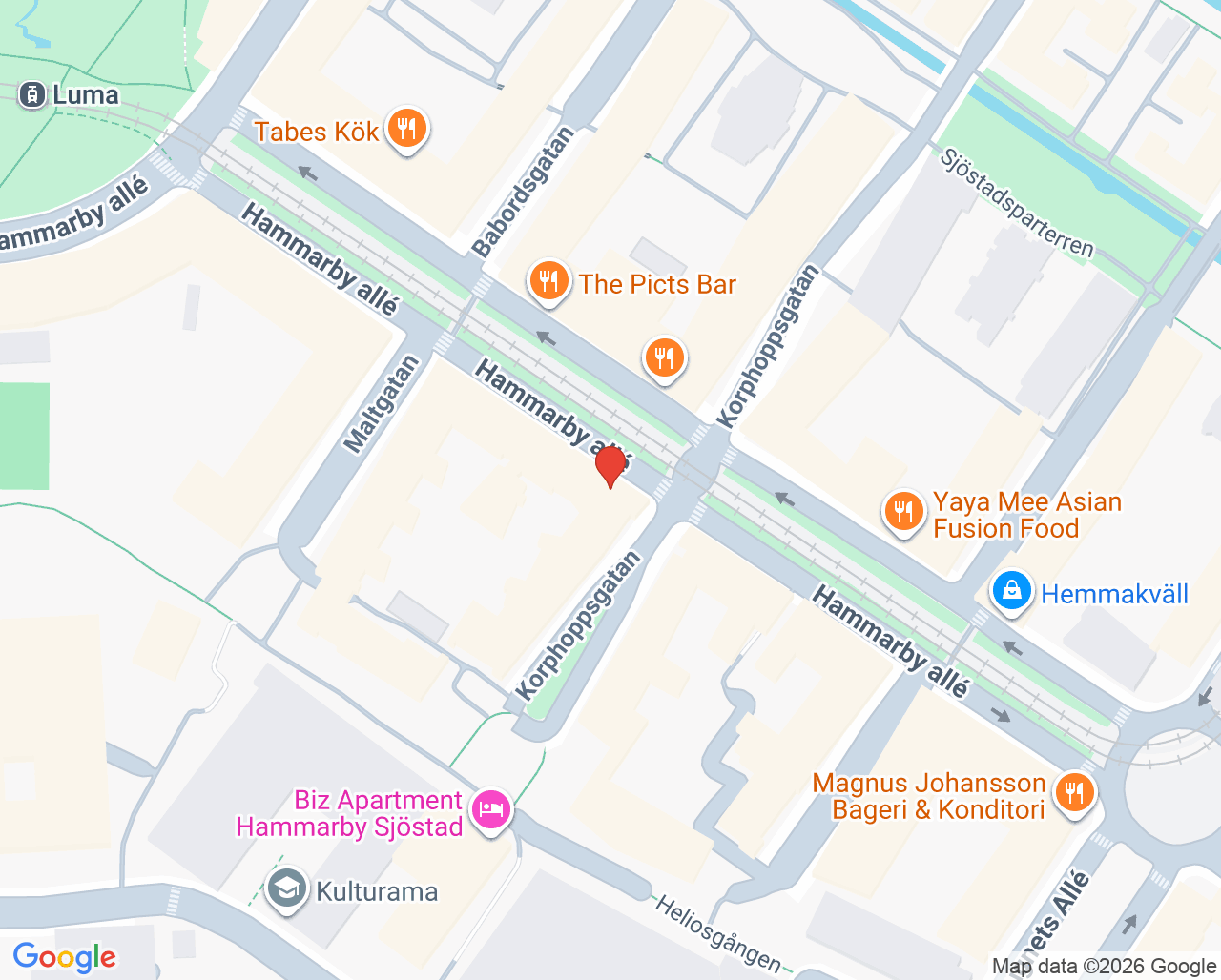 Karta till Synsam Hammarby Sjöstad