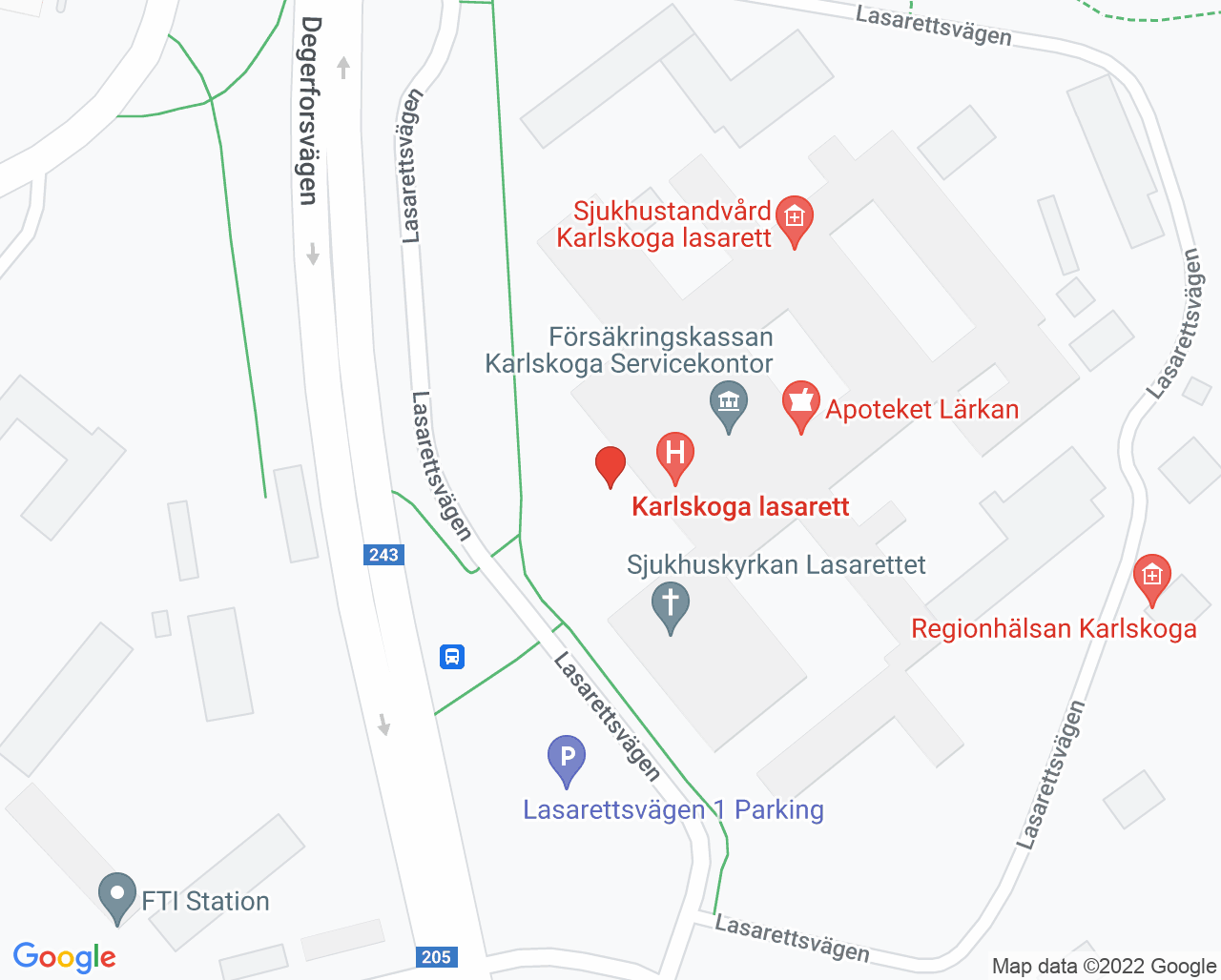 Karta till Hudmottagningen Karlskoga lasarett, Karlskoga