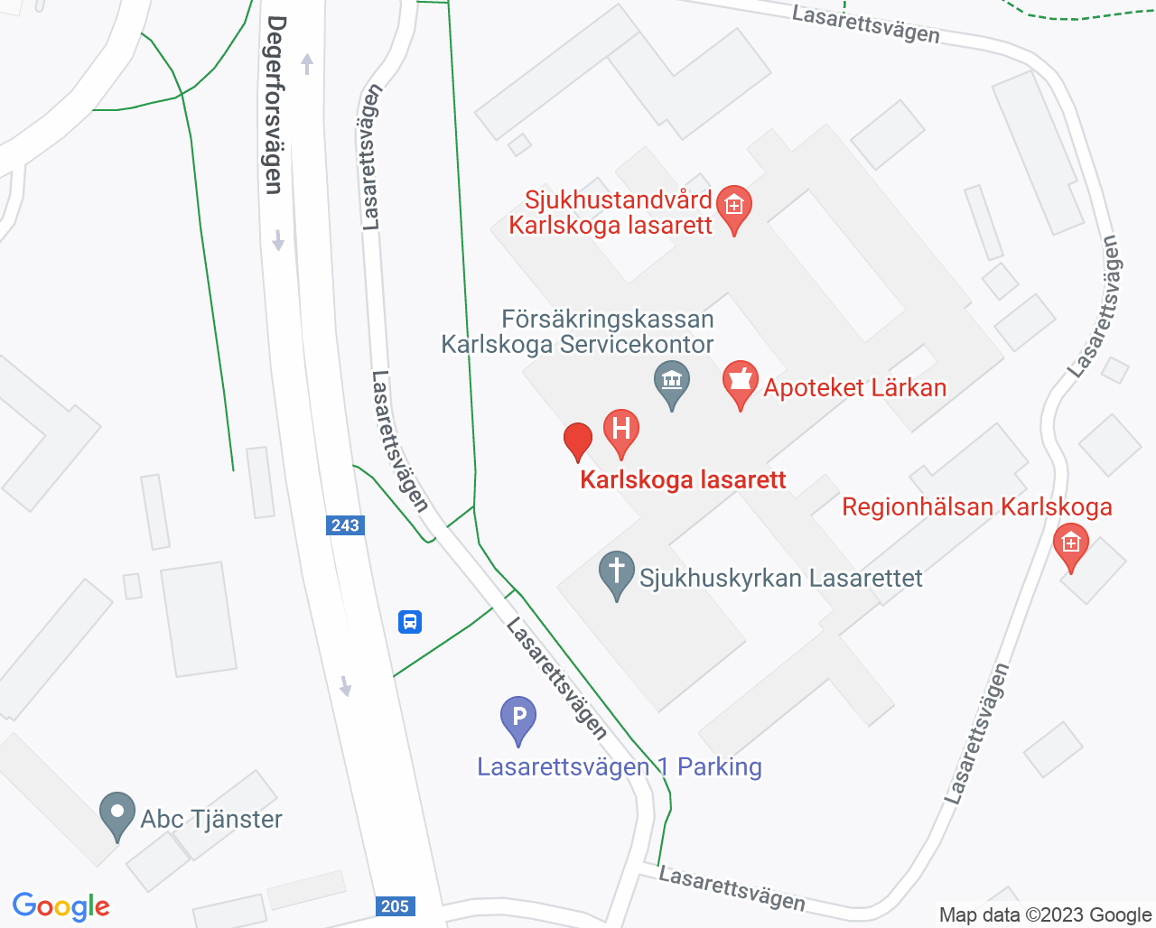 Karta till Fysiologmottagningen Karlskoga lasarett