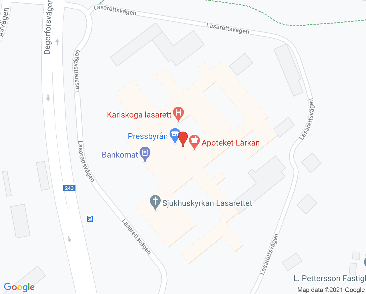 Karta till Endoskopimottagningen Karlskoga lasarett, Karlskoga