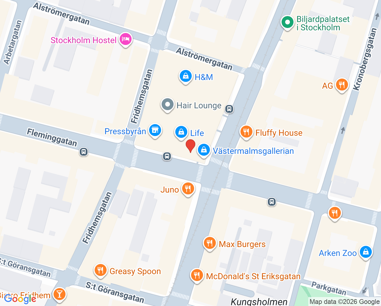 Karta till Synsam Stockholm Västermalmsgallerian
