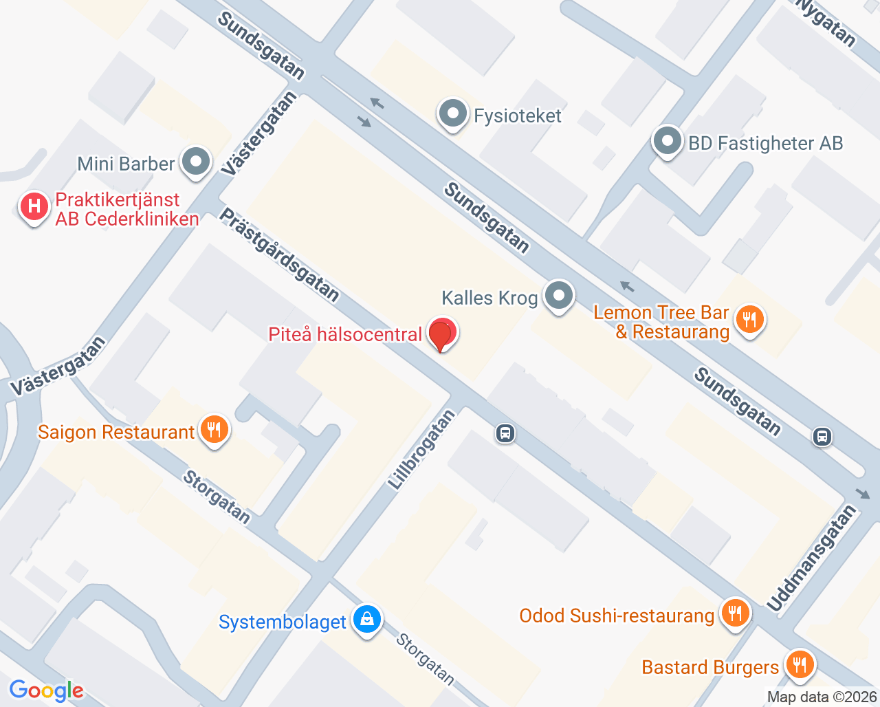 Karta till Piteå hälsocentral