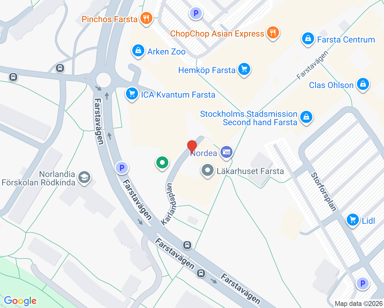 Karta till Ortopedia Ortopedteknik - Farsta Centrum