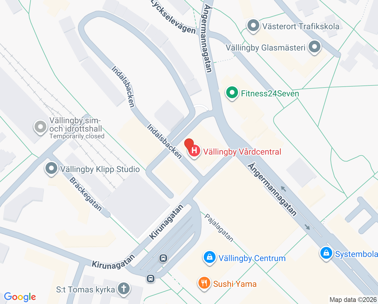 Karta till Praktikertjänst Vällingby Vårdcentral