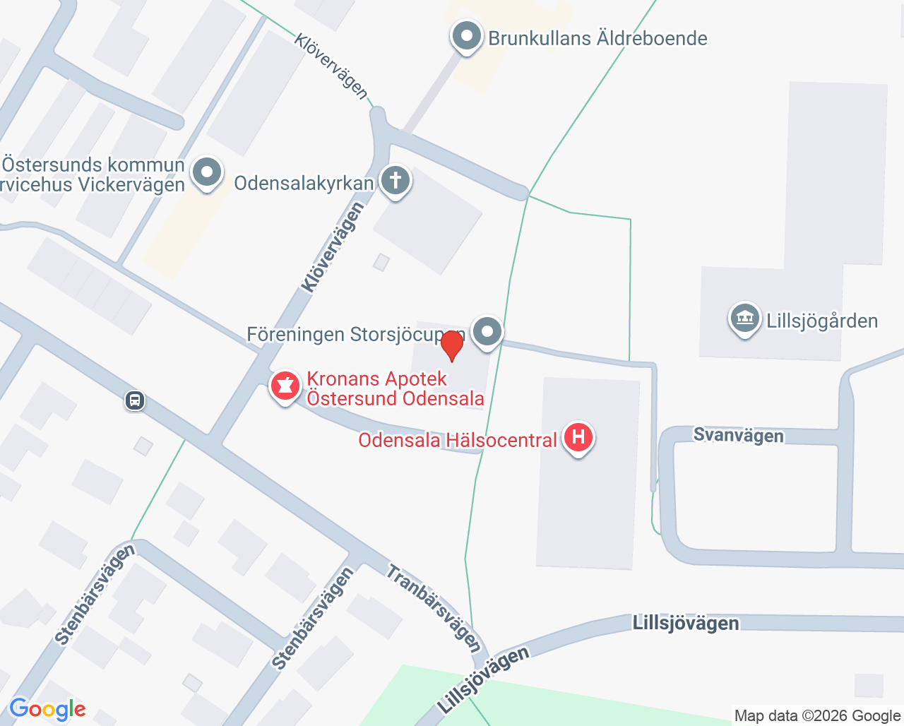 Karta till Odensala hälsocentral, Östersund