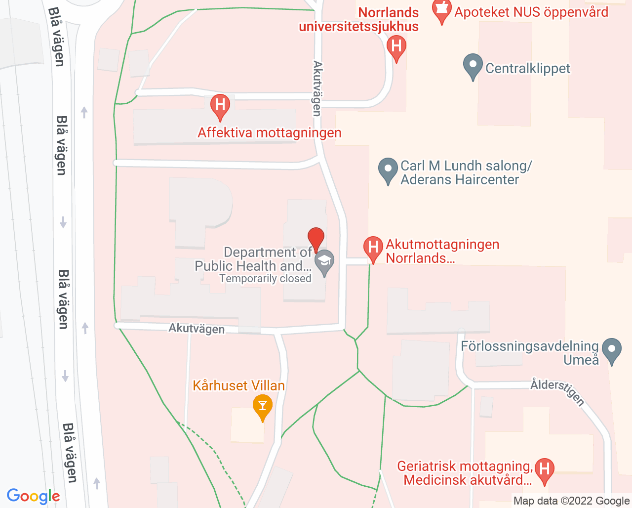Karta till Könsidentitetsmottagning Umeå