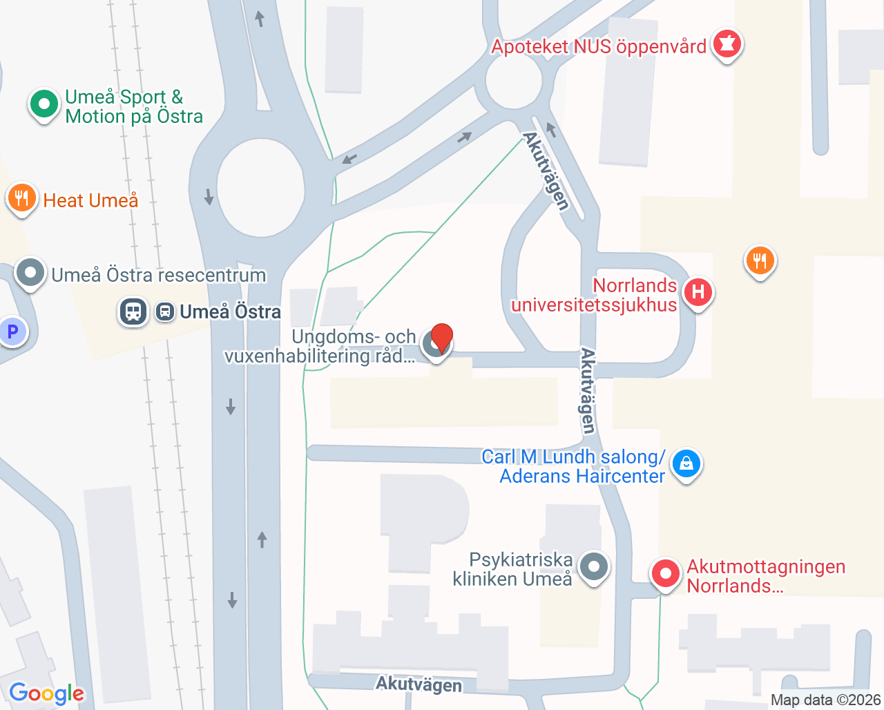 Karta till Hud- och STD-mottagning Umeå