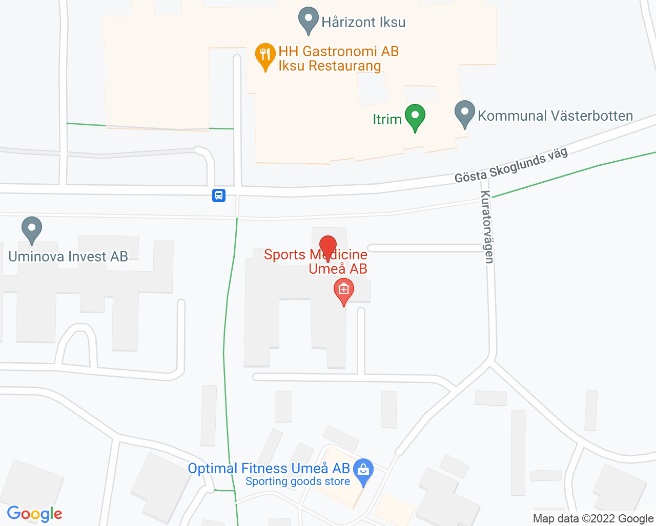 Karta till Capio Sports Medicine i Umeå