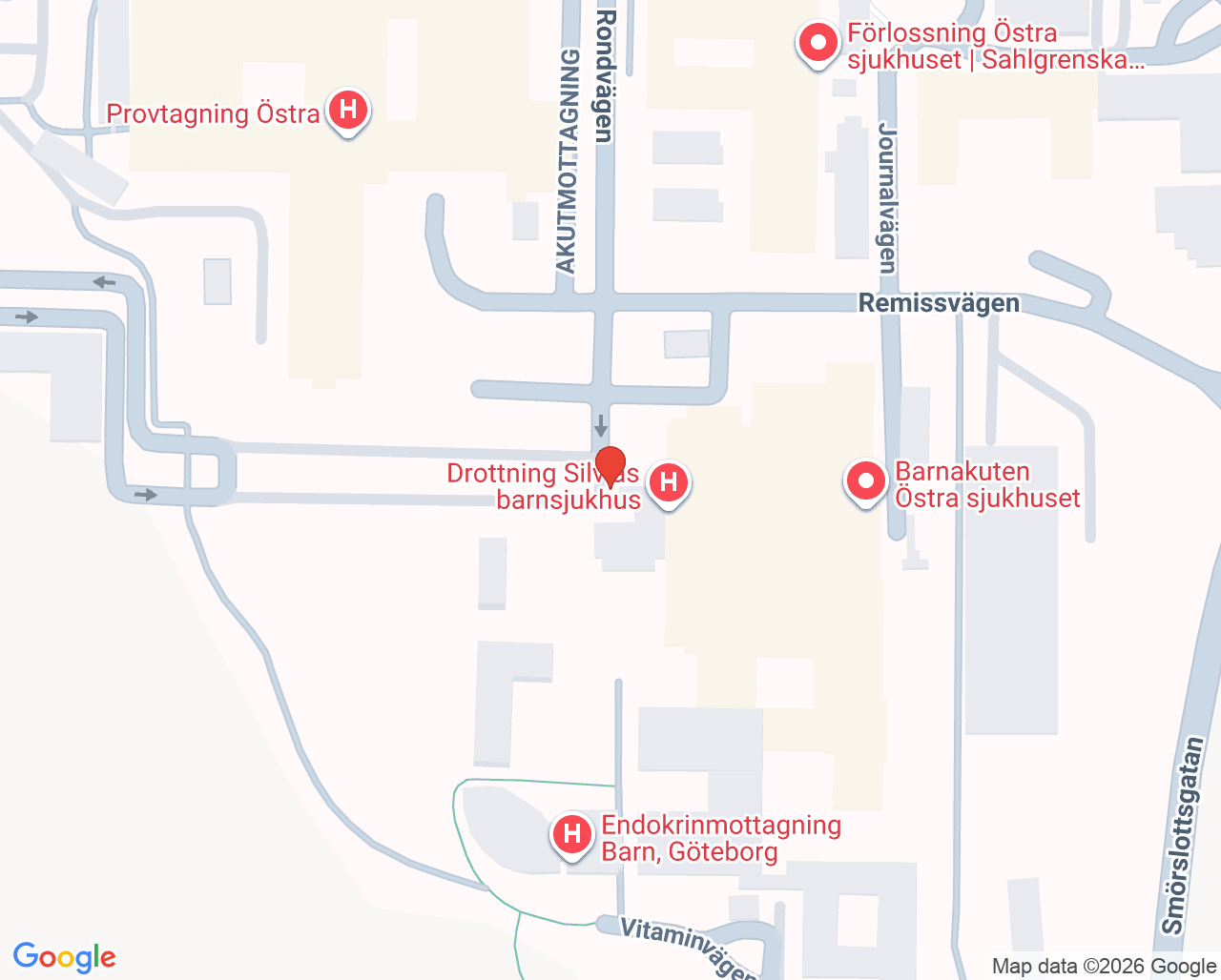 Karta till Ortopedimottagning Östra, Göteborg