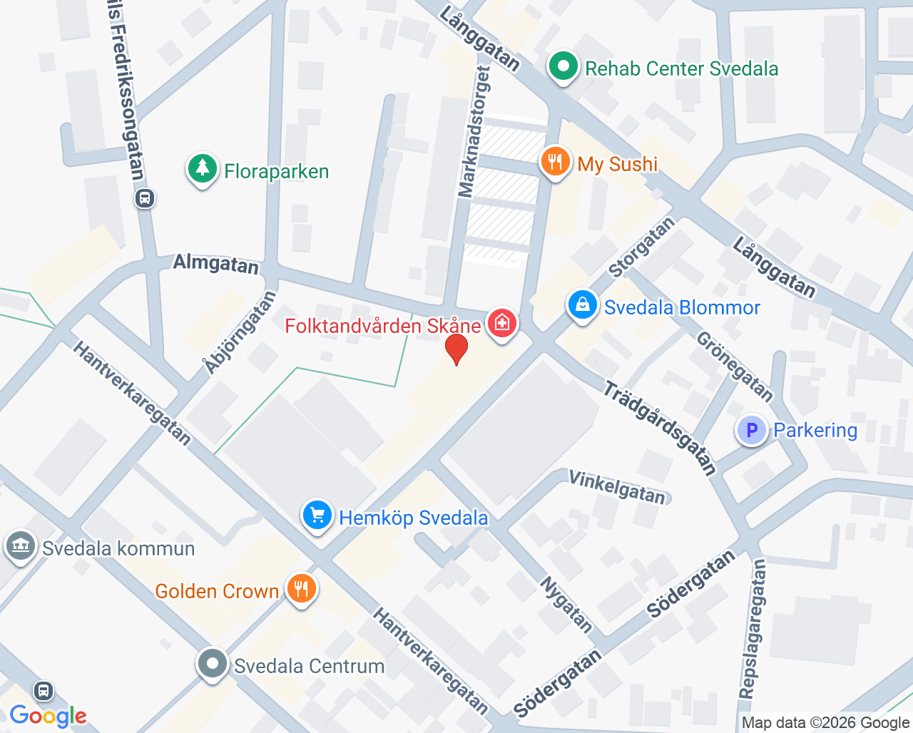 Karta till Svedala, Folktandvården Skåne AB
