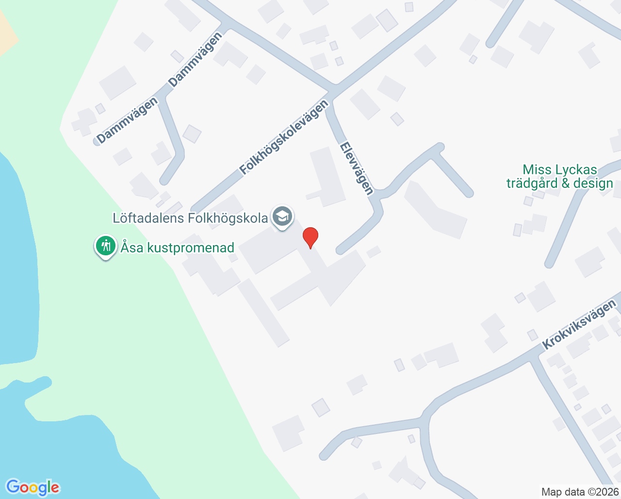 Karta till Löftadalens folkhögskola, Åsa