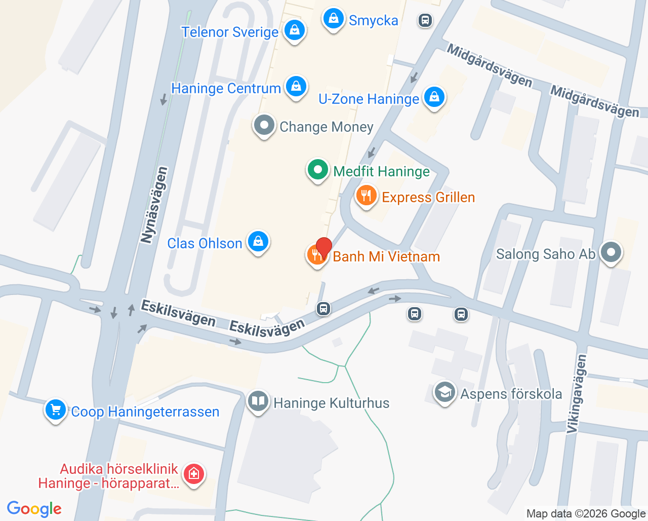 Karta till Medfit Rehab Haninge, Haninge centrum