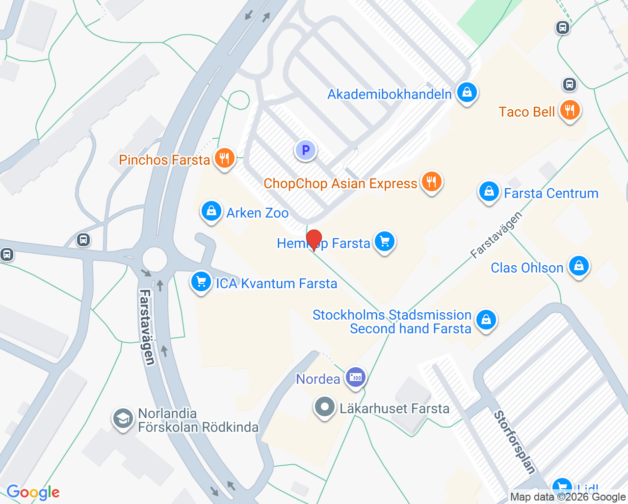 Karta till Aliso vårdcentral Farsta