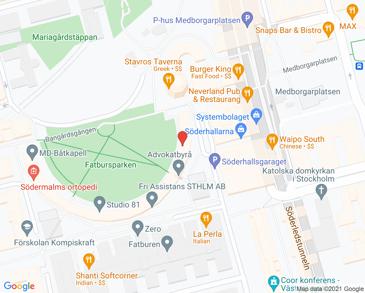Karta till Fysiopraktiken - Borga Sjukgymnastik Specialiserad fysioterapi, Södermalm