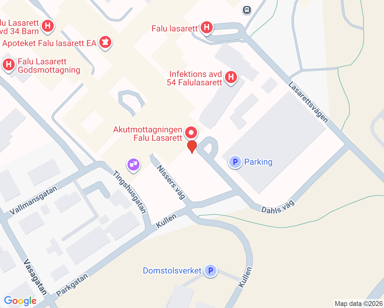 Karta till Akutsjukvård Falun