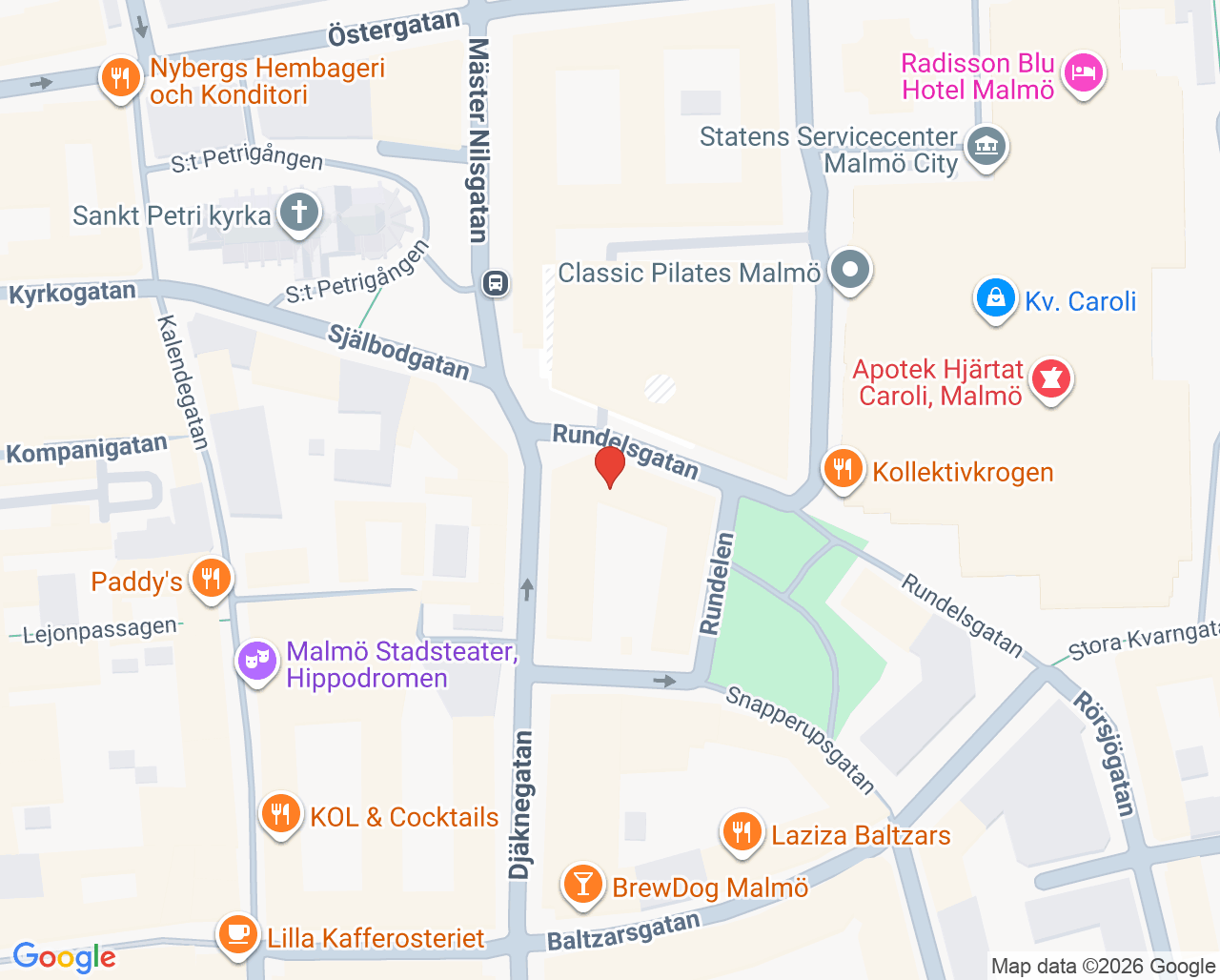 Karta till Familjeterapeuterna Syd i Malmö