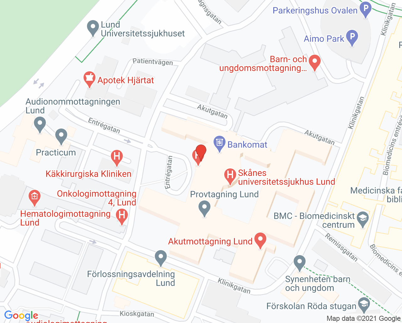 Karta till Kirurgimottagning 2 Lund