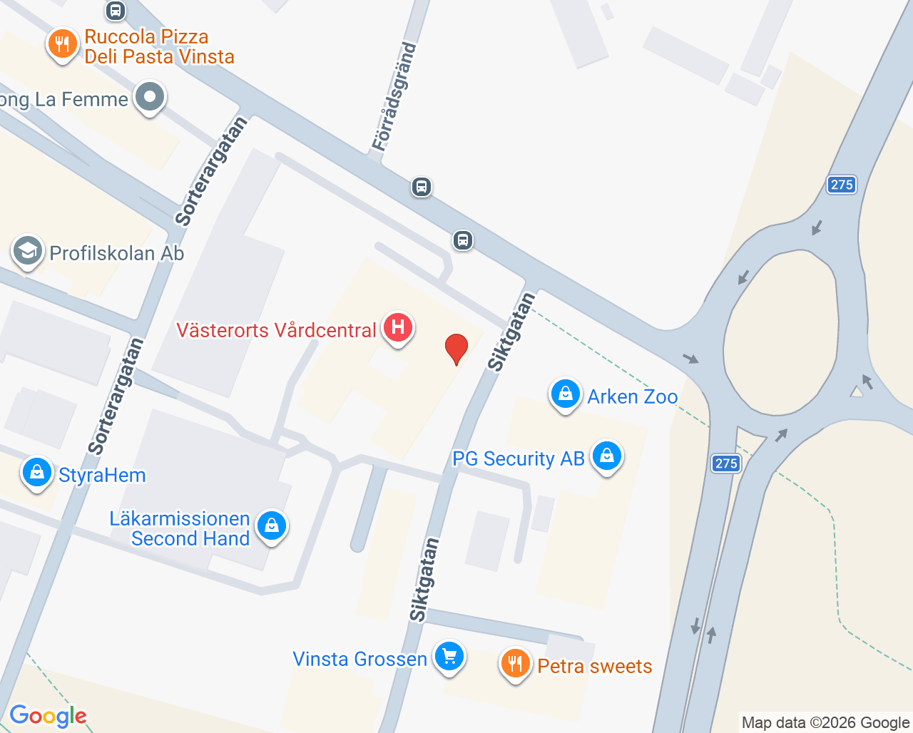 Karta till Västerorts Vårdcentral, Vällingby