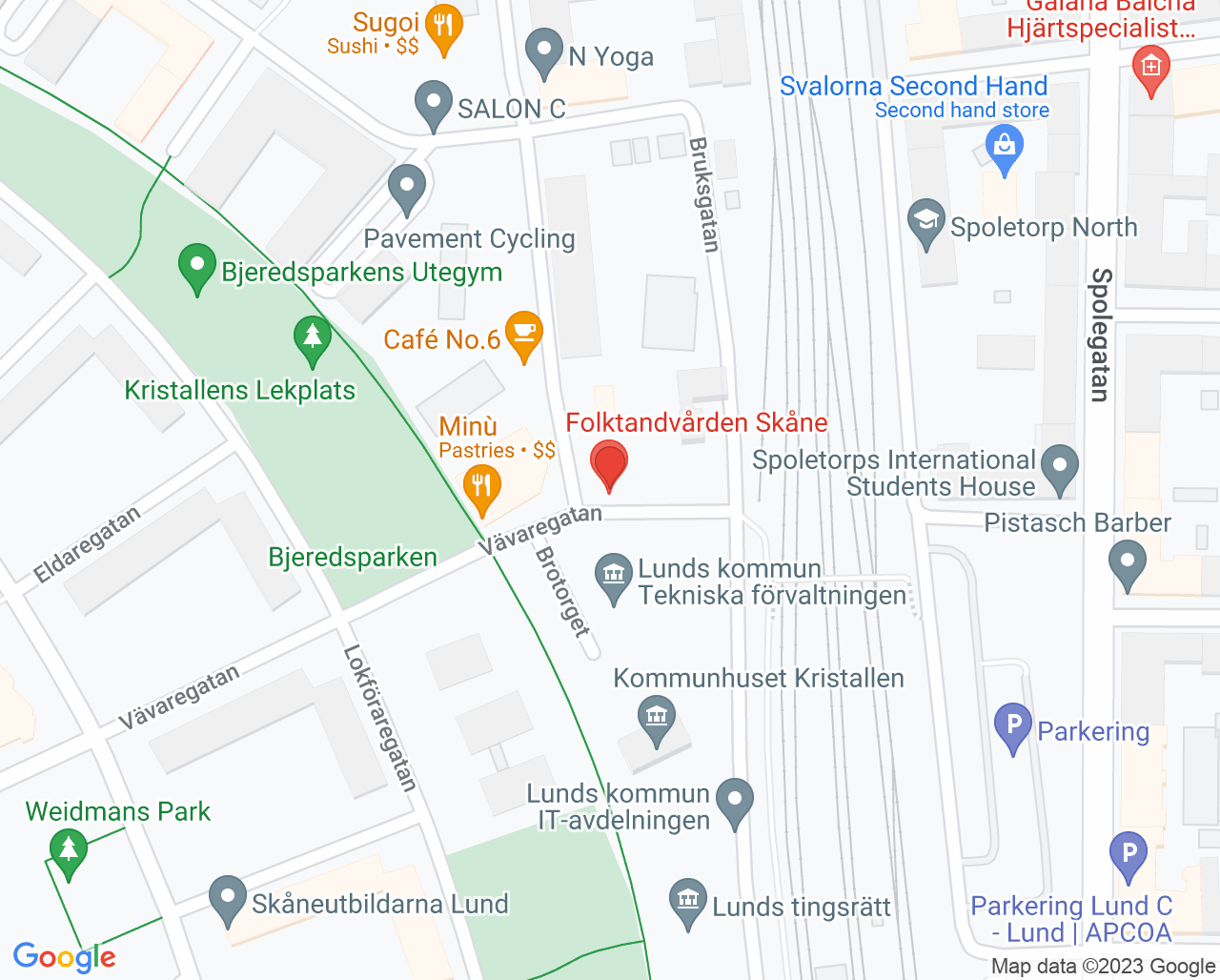 Karta till Endodonti Lund, Specialisttandvård och forskning, Folktandvården Skåne AB