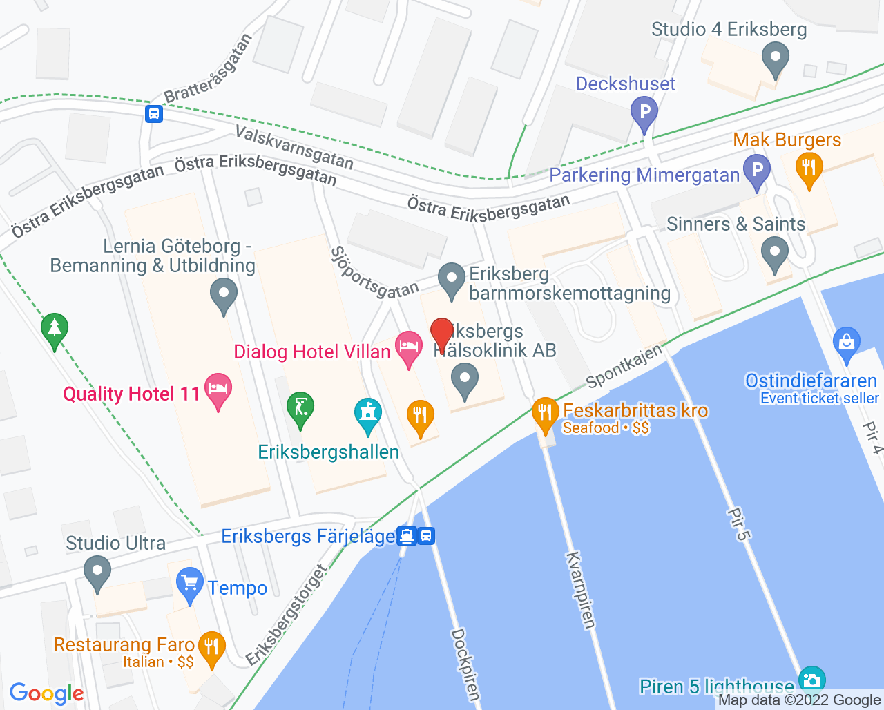 Karta till Närhälsan Eriksberg vårdcentral, Göteborg