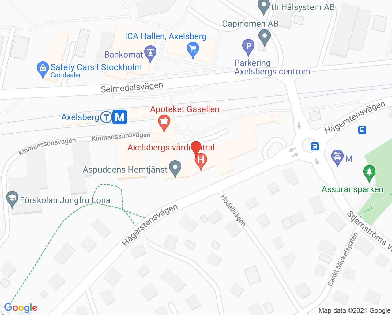 Karta till Unilabs Axelsberg närlaboratorium, Hägersten/Liljeholmen