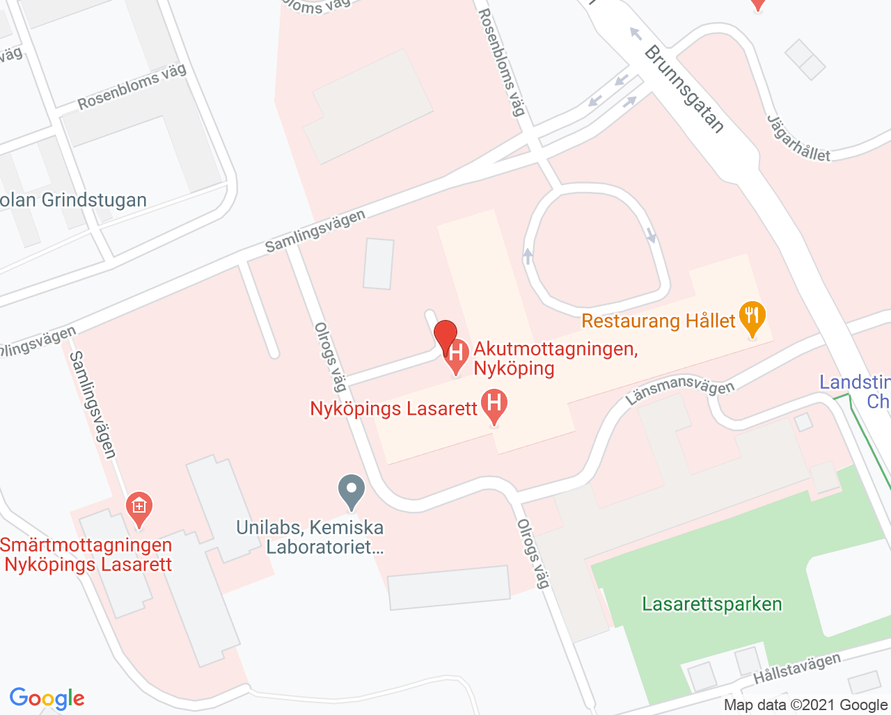 Karta till Akutvårdsavdelningen Nyköpings lasarett, Nyköping