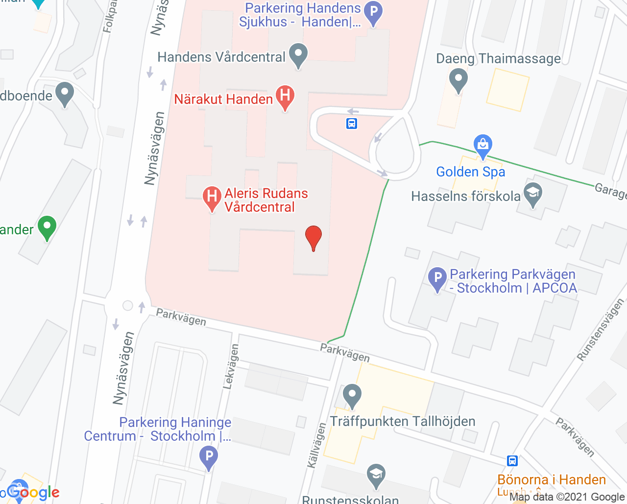 Karta till Aleris Palliativa avdelningen Handen, Aleris ASIH/SPSV