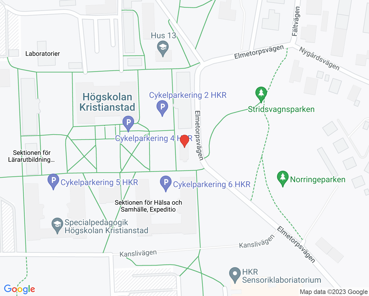 Karta till Högskolan Kristianstad Tandhygienistprogrammet, Kristianstad