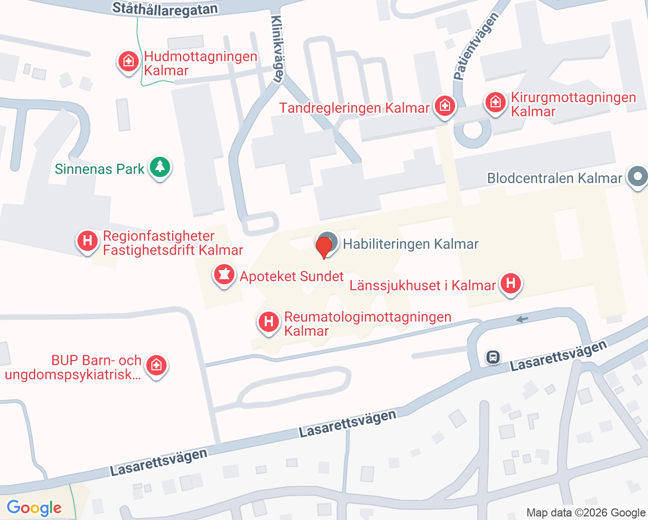 Karta till Hjärtmottagningen Kalmar