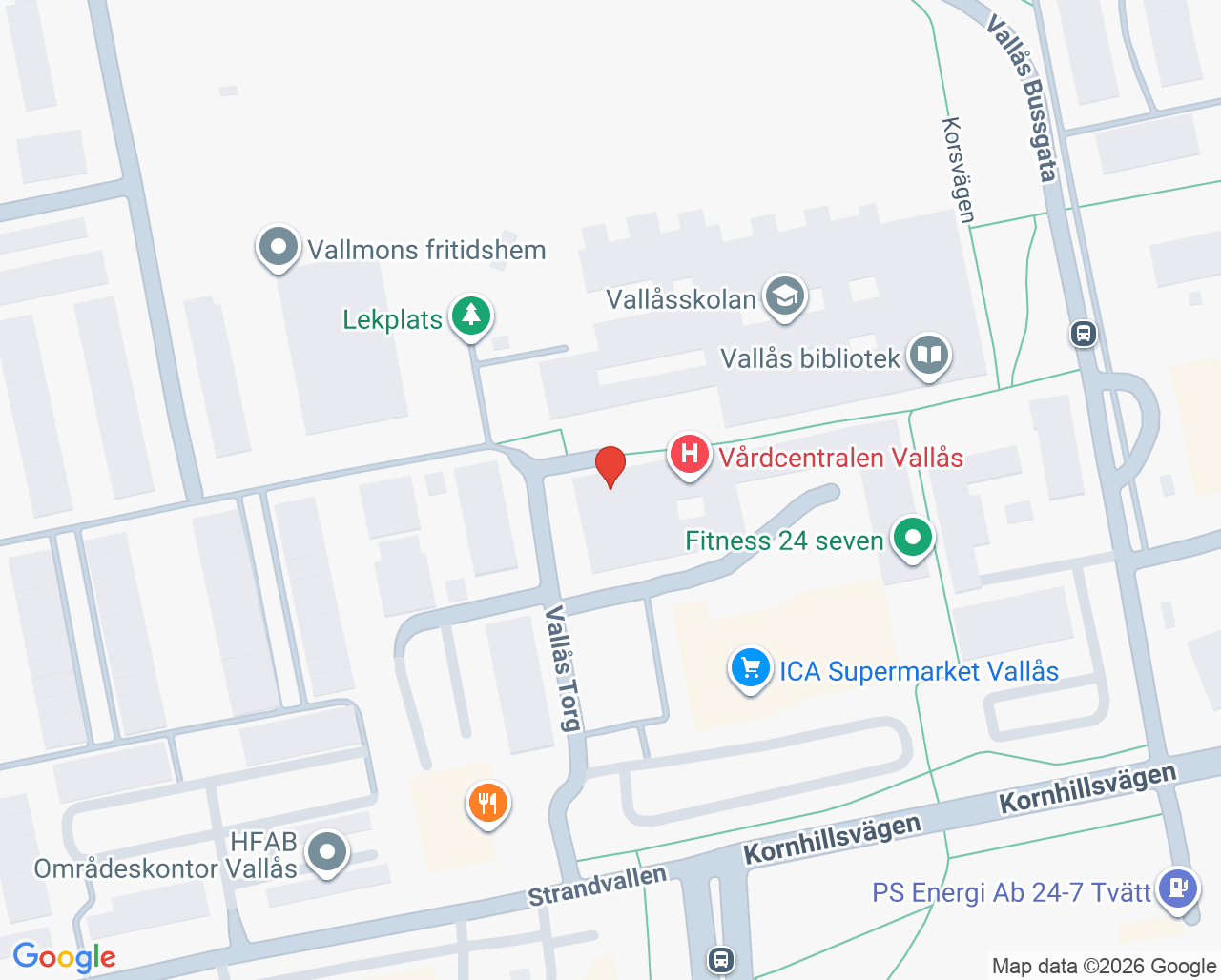 Karta till Arbetsterapin Vallås, Halmstad