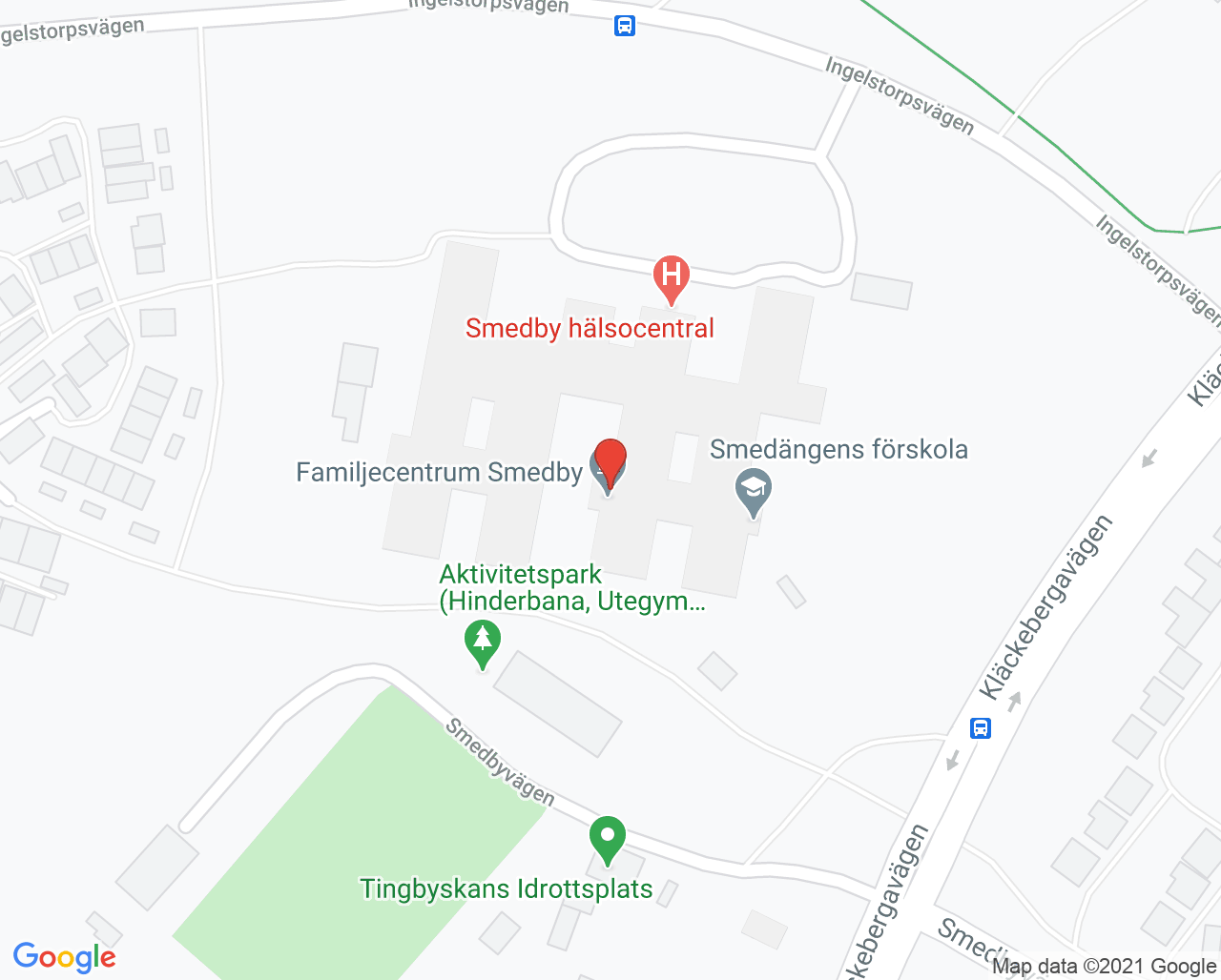 Karta till Barnhälsovårdsmottagningen familjecentralen Smedby