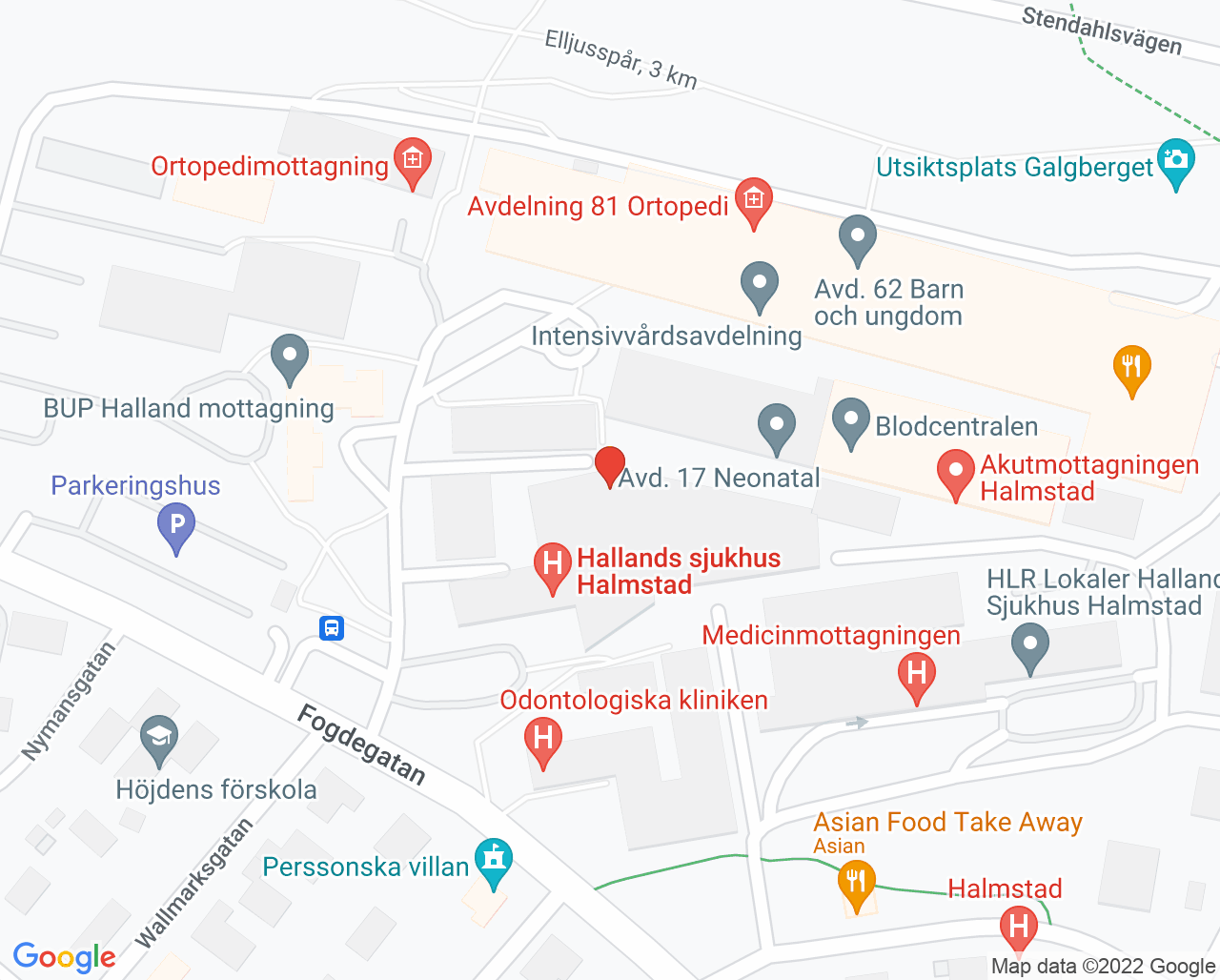 Karta till Mammografi hälsokontroll Halmstad
