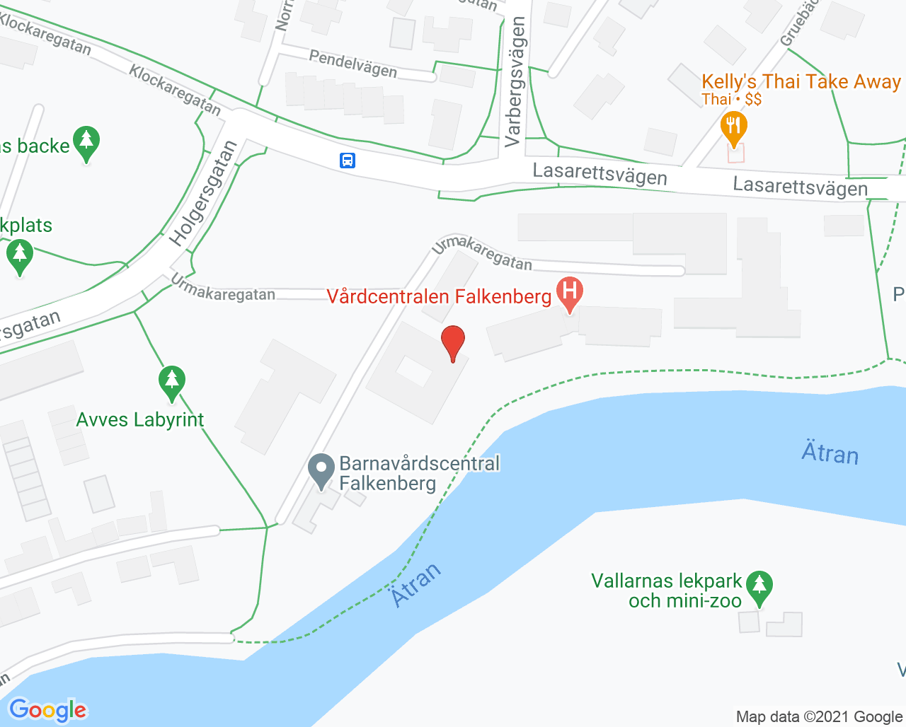 Karta till Helgmottagningen Falkenberg, Vårdcentralen Halland