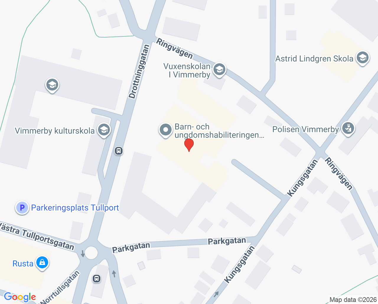 Karta till Barnhälsovårdsmottagningen familjecentralen Vimmerby