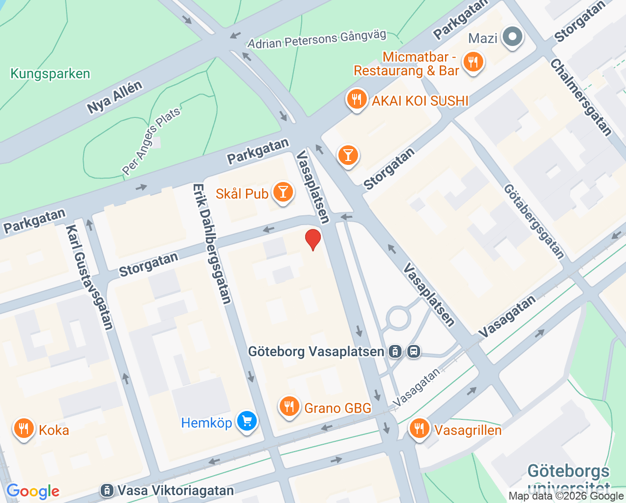 Karta till Vasa Tandvård, Göteborg
