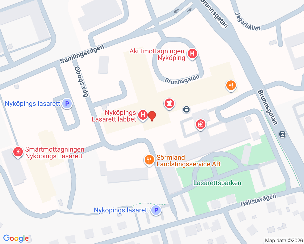 Karta till Kliniska fysiologiska mottagningen Nyköpings lasarett, Nyköping