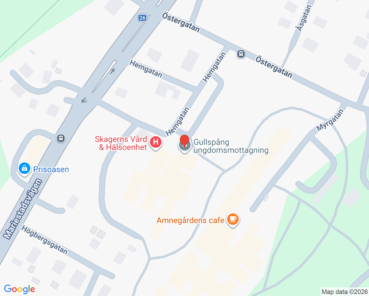 Karta till Gullspång ungdomsmottagning, Gullspång