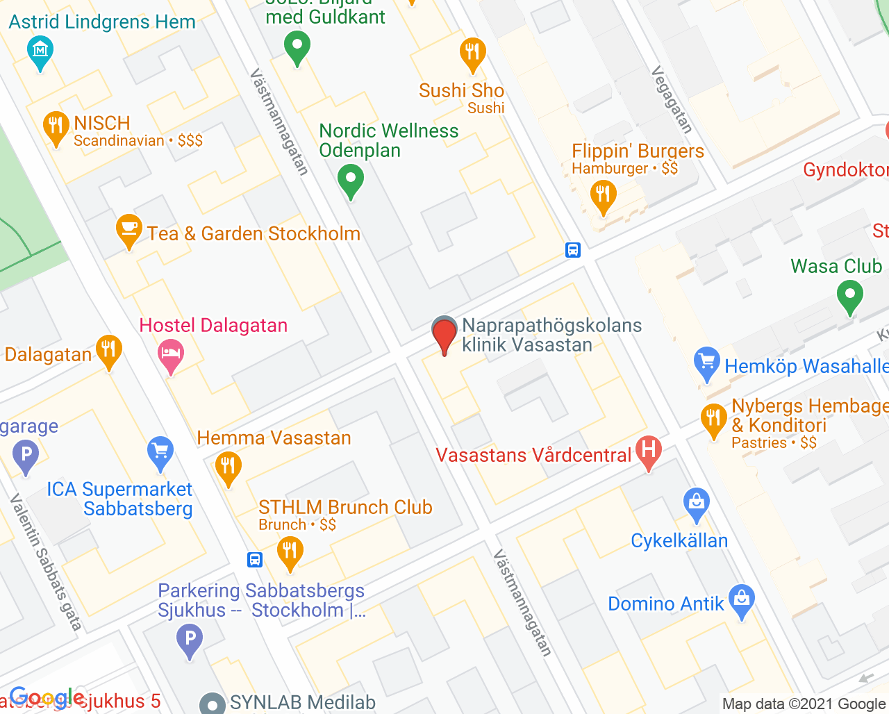 Karta till Nordiska Institutet för Manuell Medicins klinik
