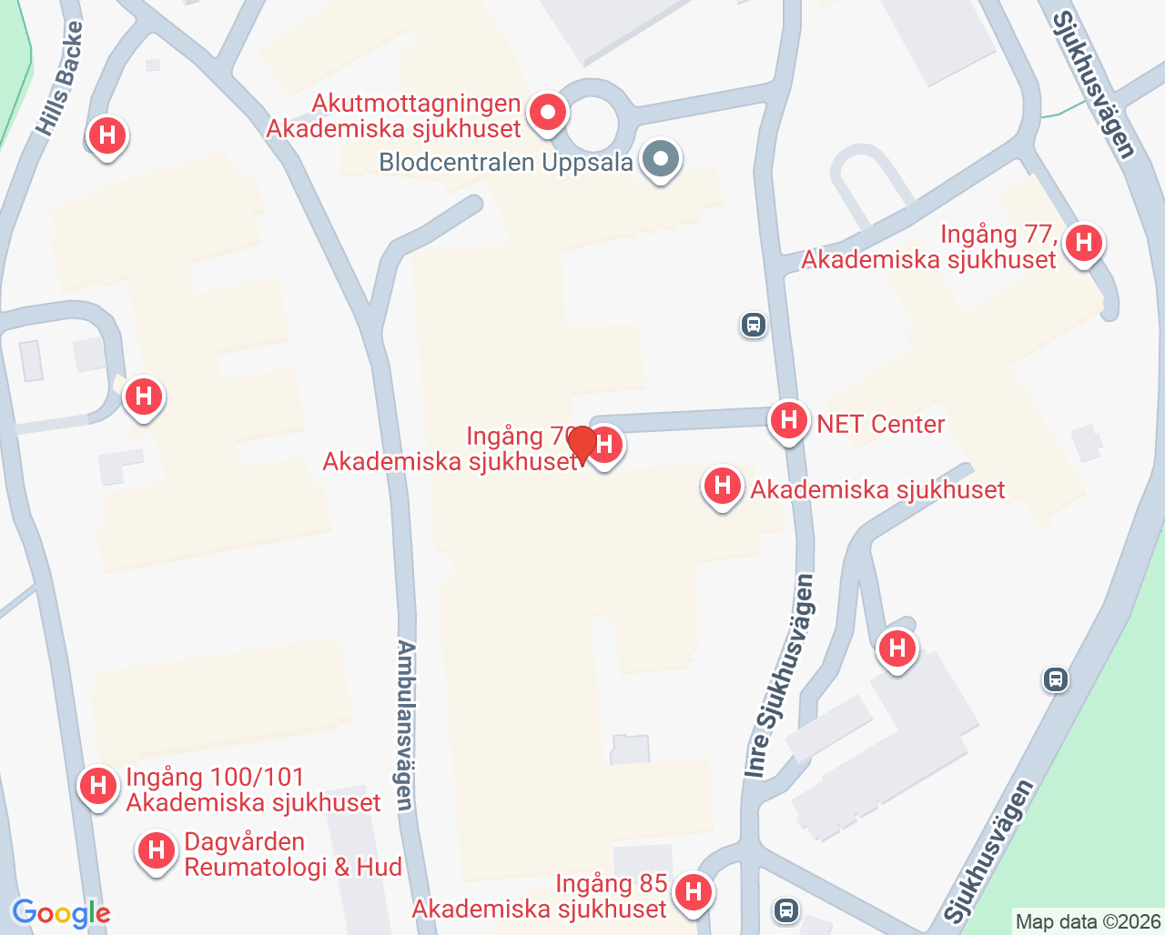 Karta till Provtagning Akademiska sjukhuset