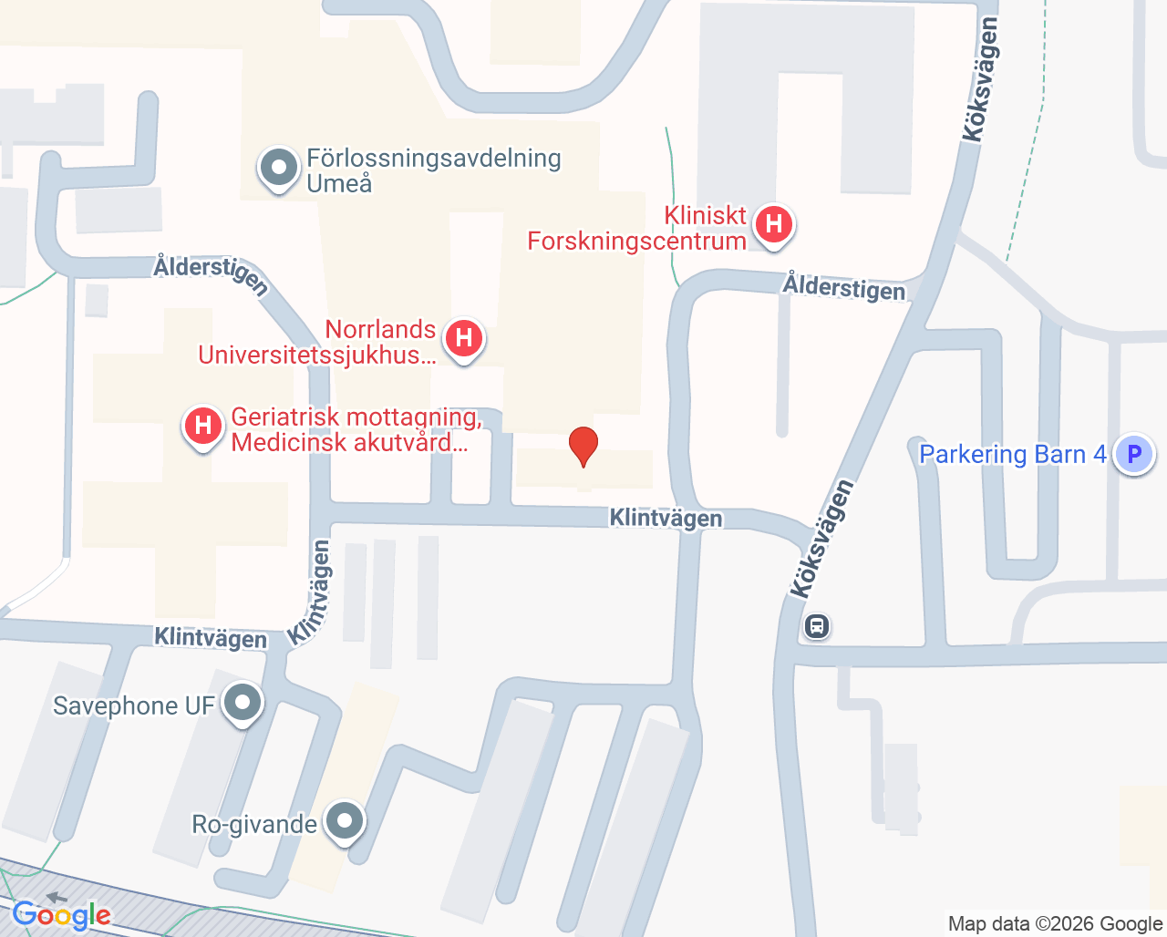 Karta till Hematologi mottagning Umeå