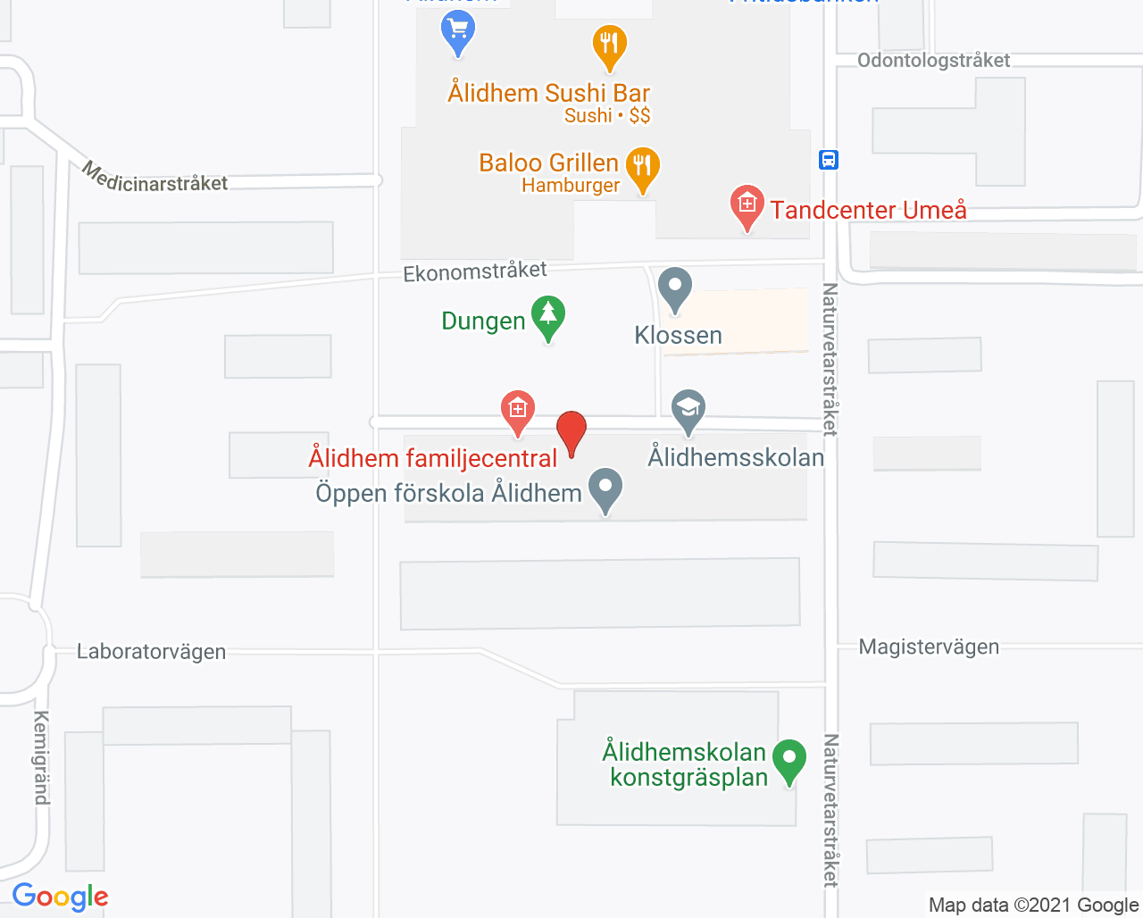 Karta till Familjecentral Ålidhem