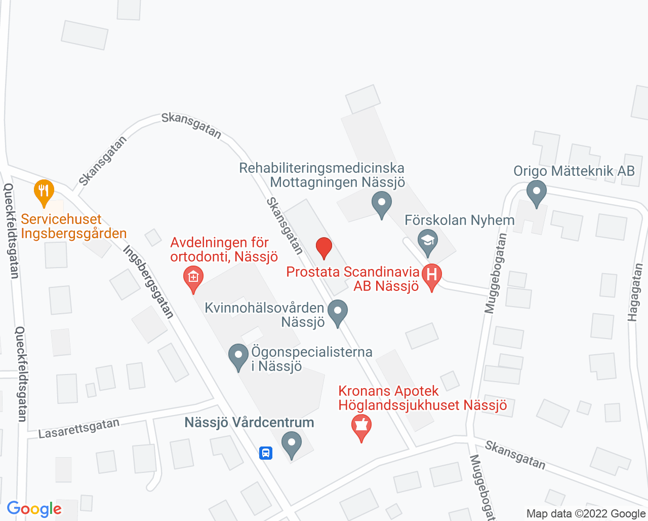 Karta till Cellprovsmottagning Nässjö
