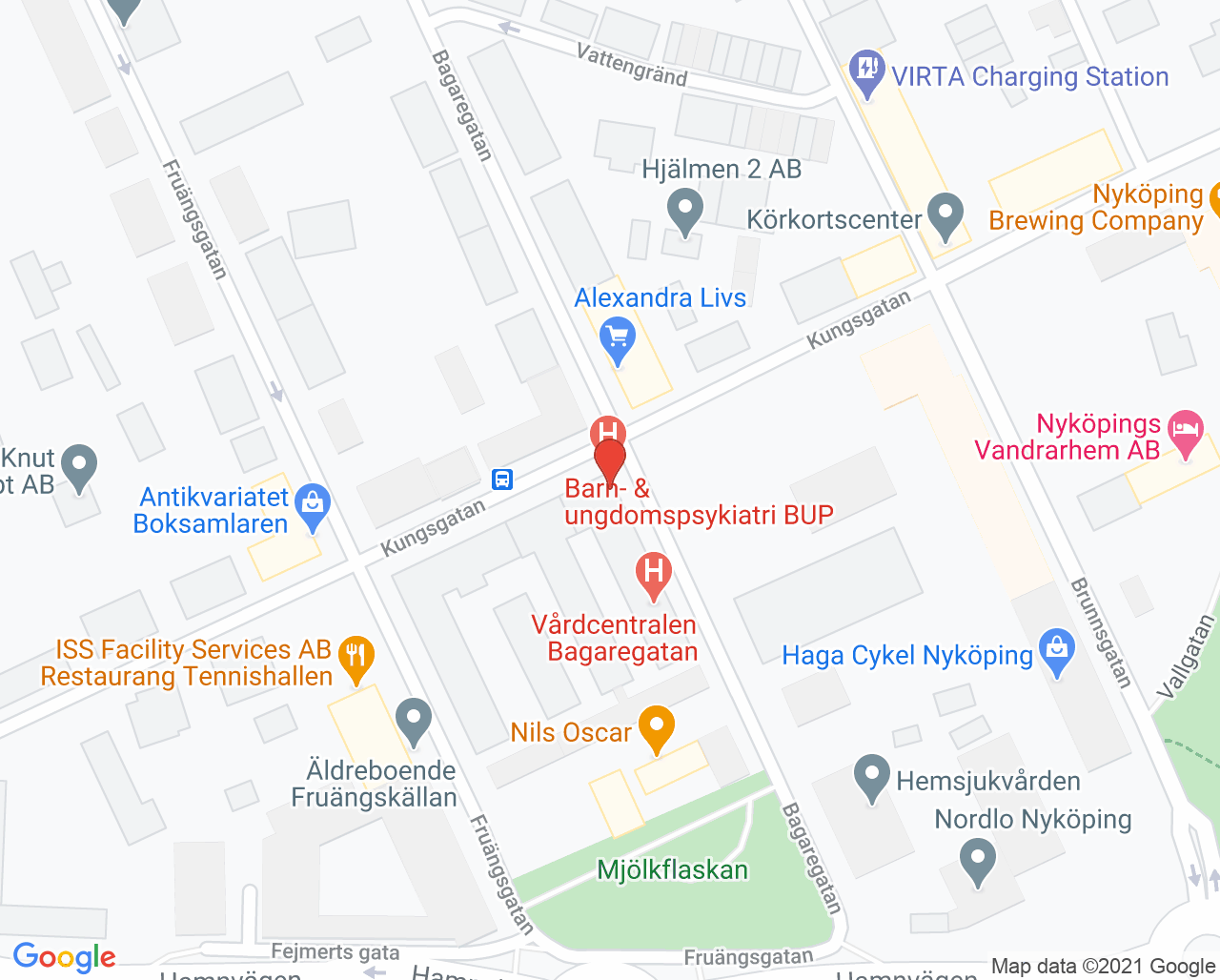 Karta till Barn- och ungdomspsykiatriska mottagningen Nyköping, Nyköping